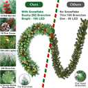 9FT Flocked Christmas Garland with 100 Lights for Mantle - Prelit Christmas Garland Lighted Xmas Garland Pine Cone Berry Cebar Garland Lights with Timer Outdoor Indoor Decorations