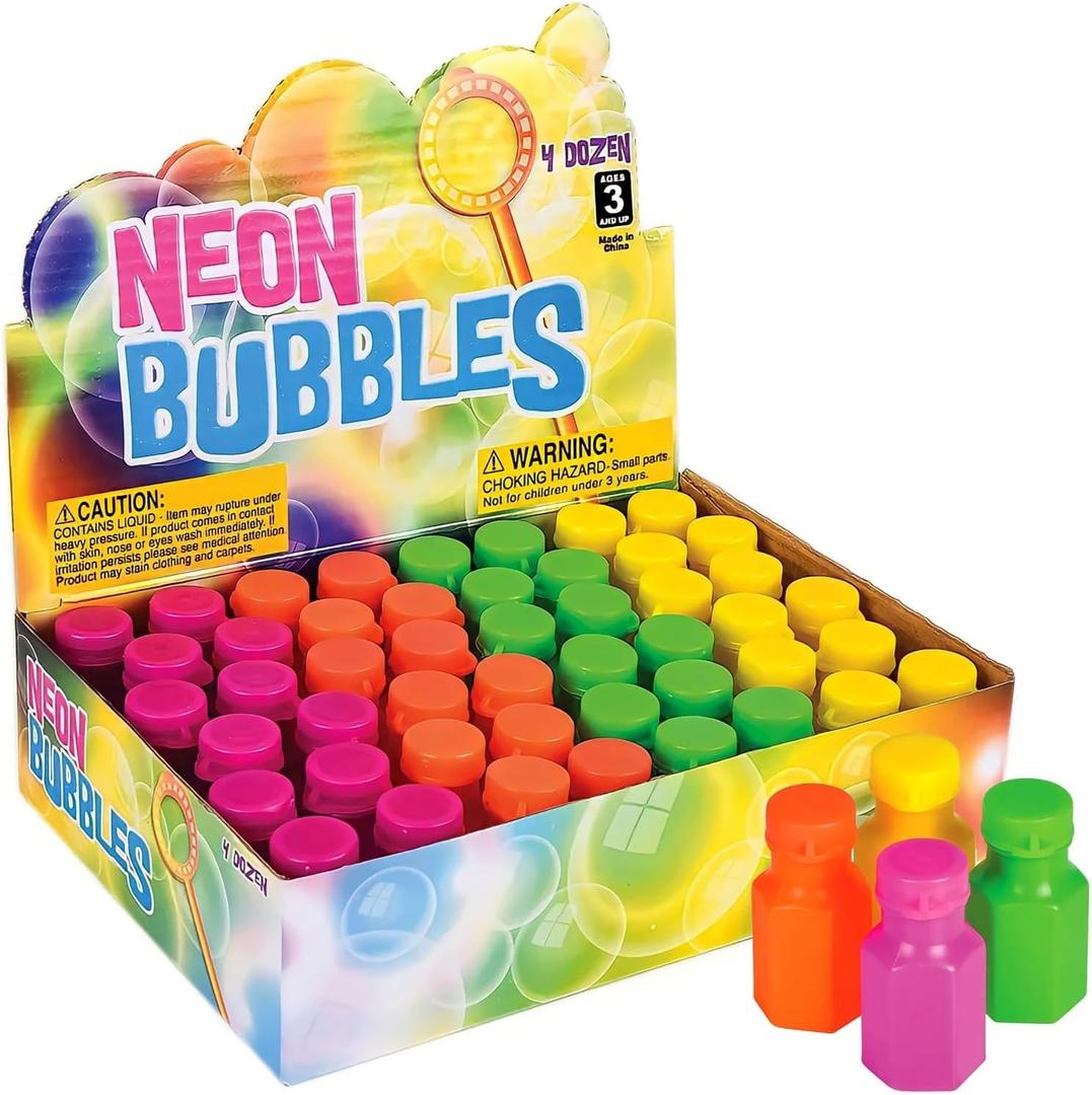 Rhode Island Novelty 1.75 Inch Neon Bubble Bottles, Pack of 48 (Small)