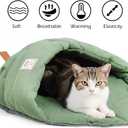 Cat Sleeping Bag,Linen Fabric Cat Bed Cave Leaf Nest Pet Cuddle Zone Covered Hide Hood Burrowing Cozy Soft Durable Washable with Non-Slip Bottom for Indoor Puppy and Kitten (Green)