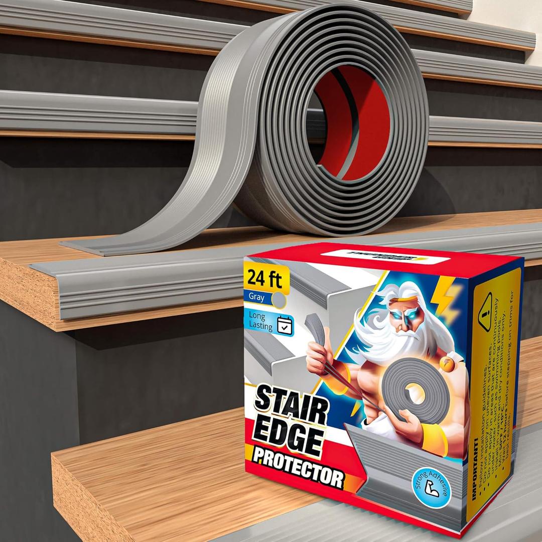 Stair Edge Protector 24 Ft - Gray Rubber Edge Trim for Steps - Vinyl Stair Nose Molding - Rubber Nose Trim - Fit for Indoor and Outdoor - Non Slip and Waterproof