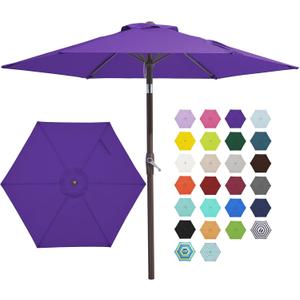 JEAREY 7.5FT Patio Umbrella Market Table Umbrella with 6 Sturdy Ribs, Push Button Tilt/Crank Outdoor Umbrella for Garden, Deck, Backyard, Pool and Beach,Dark Purple