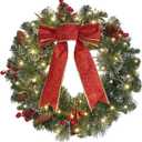 DiliComing 16-Inch Pre-Lit Winter Wreath - Large Christmas Door Wreath, Front Door & Window Decorations (Led Red)