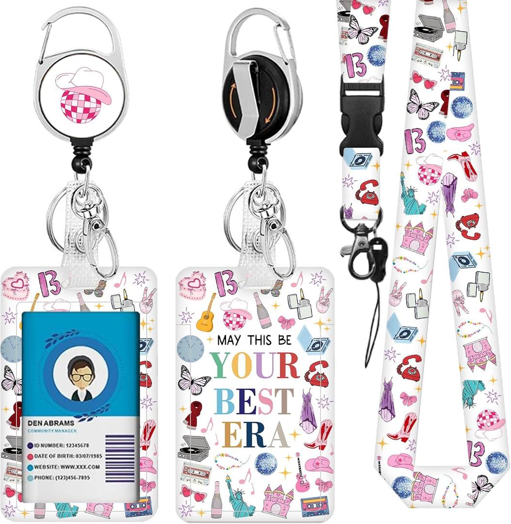 Best Era Console Lanyards for ID Badge, Lanyard ID Card Holder with Retractable Reel Clip and Keychain, Vertical Heavy Duty Identity Badge Cover Case Protector for Teacher Nurse Women Men