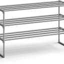 SONGMICS Shoe Rack, 3-Tier Shoe Organizer, Metal Storage Shelf, Upright or Upside Down, for 16-20 Pairs, Stackable, for Entryway, 11.8 x 36.2 x 21.7 Inches, Gray ULSA303G01 (Grey)