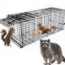 Live Animal Cage Trap, 32" x 11" x 12" Heavy Duty Folding Raccoon Traps, Humane Cat Trap for Stray Cats, Squirrels, Raccoons, Skunks, Groundhogs and Opossums, Catch and Release, Black