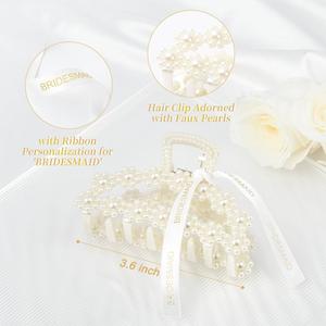 Highergo Bridesmaid Proposal Gifts 8 Pack Pearl Bridesmaid Hair Claw Clips with 3 Rolls Ribbon 8 Pack Pearl Hair Clips to Have & to Hold Your Hair Back Wedding Bridesmaids Hair Accessories Gifts