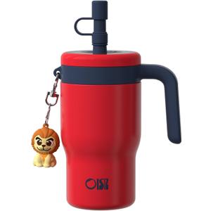 OISIZ 14oz Kids Tumbler with Straw Lid & Handle,Kids Cup with Animal Accessory for School,Kids Water Bottles with Dust-proof Cover,Leakproof Water Bottles,316 Stainless Steel,Keep Cold 24 Hours-red
