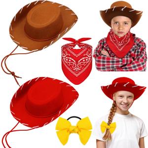 Hercicy 4 Pcs Kids Cowgirl Cowboy Hat Bow Bandana Classic Cartoon Movie Costume Western Costume Accessories for Kids Halloween Cowboy Cosplay