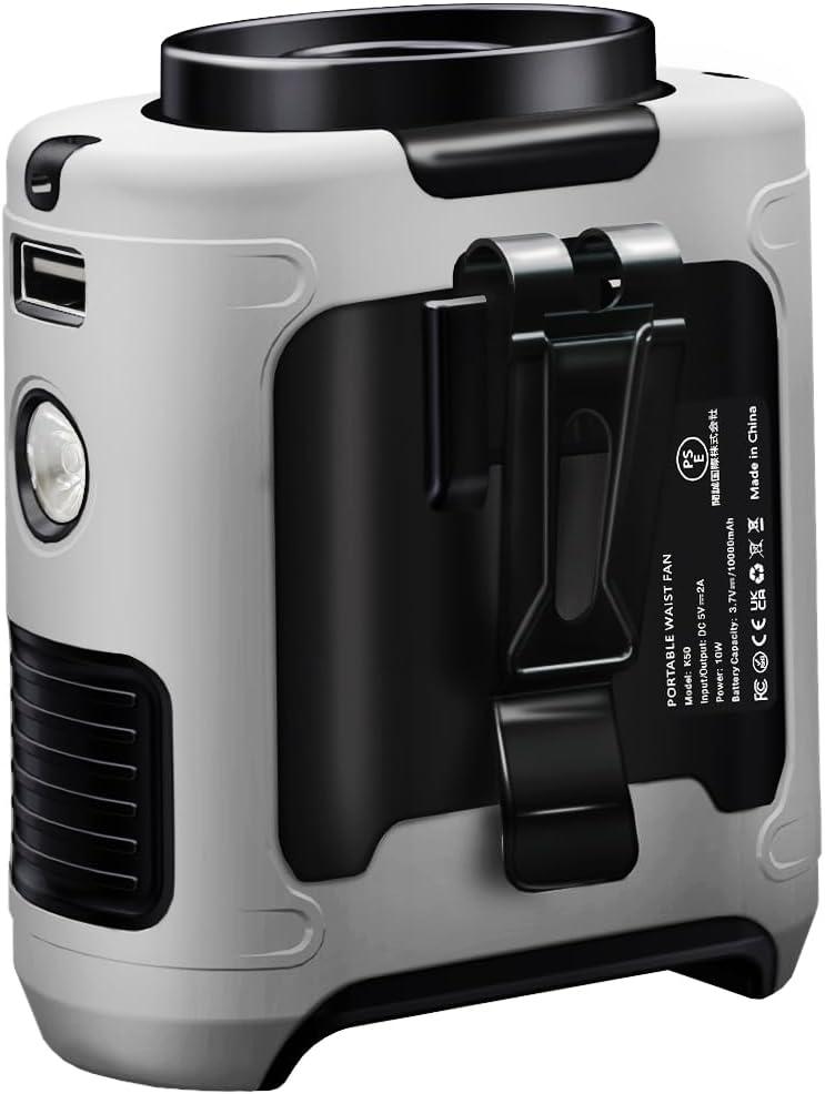 CAZOKASI 2024 Upgrade 10000mAh Waist Clip Fan Wearable Portable Personal Body Fans Powerful Upto 40H Cooling and Heatstroke Prevention (Gray and Orange)