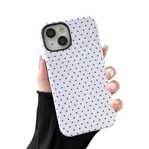 Sayoaho Compatible with iPhone 14/15 Plus Case, Fashion Cute Polka Dot Pattern Aesthetic Design for Women, Soft TPU and Hard Back Shockproof Phone Case for iPhone 14/15 Plus 6.7 inch, White