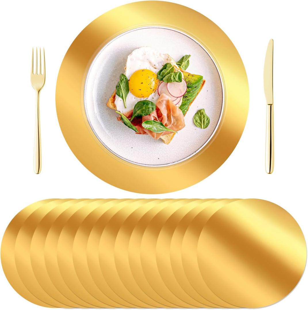 KesaPlan 100PCS Round Gold Placemats, 13" Disposable Paper Placemats for Dining Table, Mirrored Gold Charger Place Mat for Kitchen Banquet Table Setting Wedding Birthday Dinner Party Decor (Gold-100pcs)