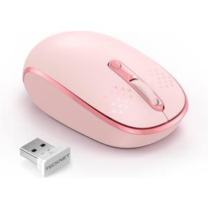 TECKNET Wireless Mouse, 2.4G Quiet Computer Mouse with USB Receiver, 4 Buttons Portable Cordless Mice for Chromebook, Laptop, PC, Mac, 800/1200/1600 DPI - Pink