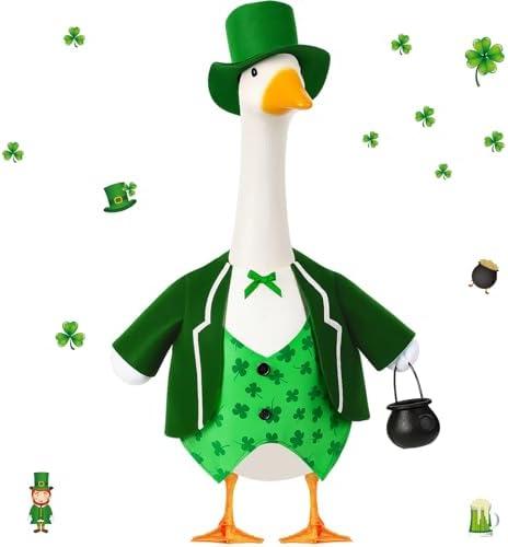 FuWeave St Patrick's Day Shamrock Goose Outfit Lawn Porch Goose Clothes for 23" St Patricks Day Shamrock Outdoor Patio Yard Lawn Art Decoration (Fresh)