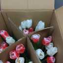 Artificial Tulips Flowers with Planter - Rose Pink & White Tulips Fake Flowers for Spring Summer Home Outdoor Porch Garden Valentine's Mother's Day
