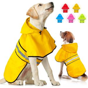 Dog Raincoat - Waterproof Dog Rain Jacket with Leash Hole, Reflective Pet Rain Coat Adjustable Doggy Slicker Poncho for Dogs Walking(L, Yellow)