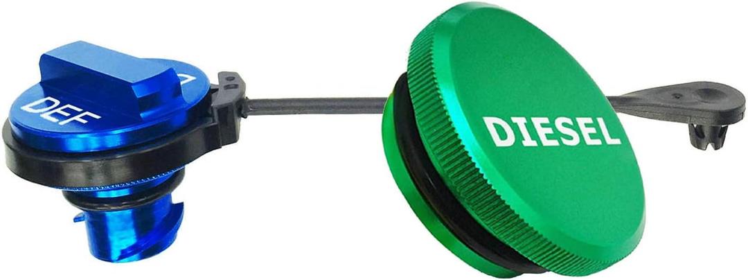 illet Aluminum Fuel Cap Combo Pack,Diesel Fuel Cap for Dodge - Magnetic Green Diesel Fuel Cap and Non-magnetic Blue DEF Cap for 2013-2018 Dodge Ram Diesel Trucks 1500 2500 3500