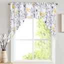 Likiyol Floral Swag Curtains Watercolor Flower Leaves for Kitchen Swag Curtain, Yellow and Gray Swag Valances, Rod Pocket Small Window Curtain for Cafe Bathroom Bedroom Drapes 60"W x 36"L