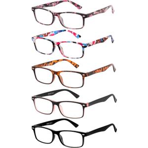 LADEESSE 5-Pack Reading Glasses for Women - Blue Light Blocking Readers for Computer Eye Strain Anti-Glare Men Womens Reader Eyeglasses/W Spring Hinge Bluelight Glass for Woman Eyes Protection(1.75)