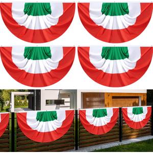 4 Pack 3 x 6 ft Italy Pleated Fan Flag Italian Pleated Bunting for Indoor Outdoor Porch Decorations Italy Half Fan Flag Patriotic Holiday Decorations Celebrations