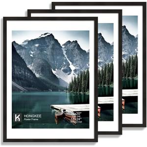 Hongkee 18x24 Frame Set of 3 - Display 16x20 Photo with Mat or 18 x 24 Poster without Mat, Wall Mounting Horizontal and Vertical, Black