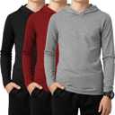 3 Pack Boys Long Sleeve Hoodies Kids Comfy Active Athletic Workout Sweatshirts Casual Pullover Shirts (Ages 6-18) (X-Large, Light Gray, Red, Black)