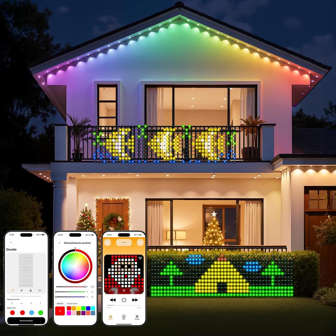 Smart Christmas Net Lights Outdoor 10*3ft 492 LED with DIY Mode & 56 Preset Patterns Waterproof Timer RGBW Color Changing Bluetooth APP Control Bush Net Christmas Lights Outdoor Mesh Light for Bushes (RGBIC)