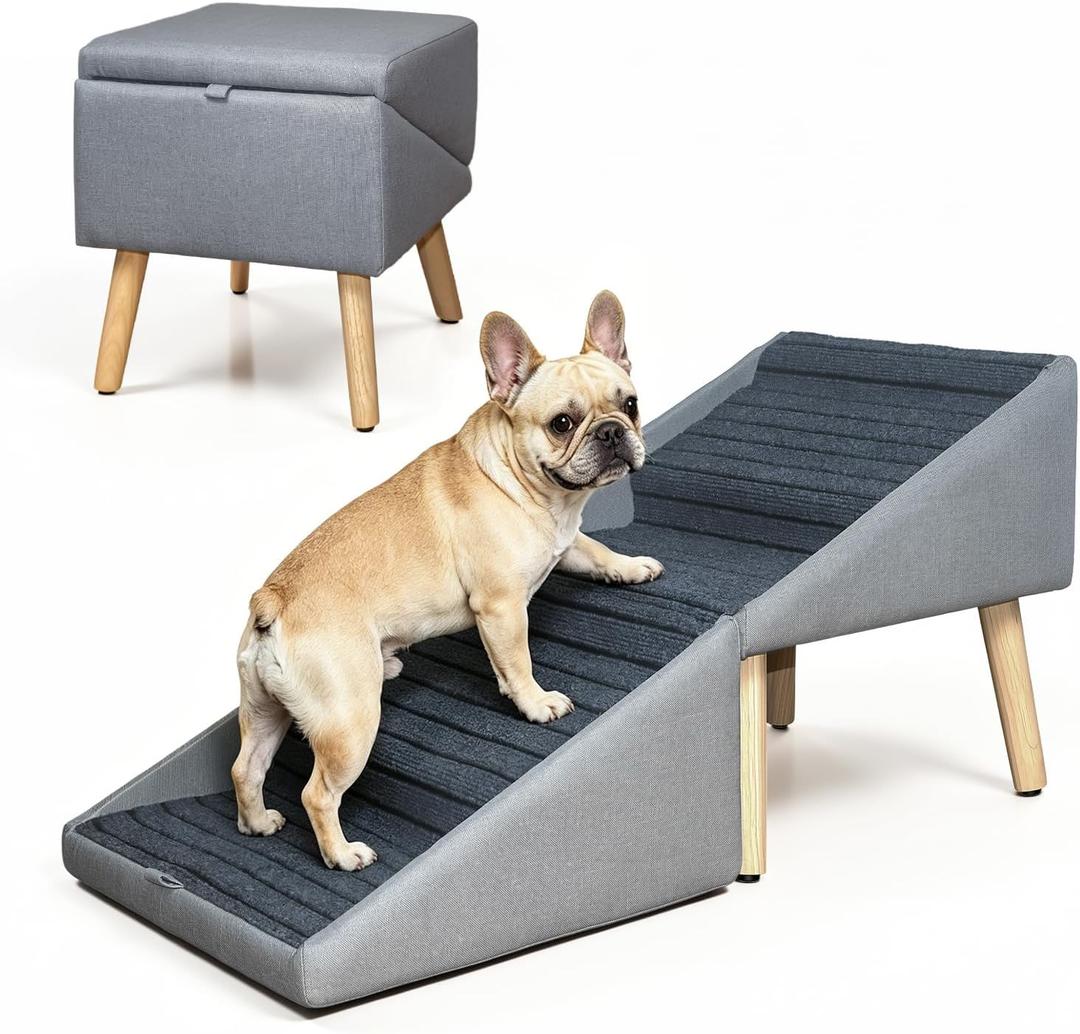 17.13" H Dog Stairs for Bed and Couch,2-in-1 Foldable Pet Steps & Ottoman Non-Slip Ramp Stairs for Puppy Small Medium Dogs Senior Injured Dogs