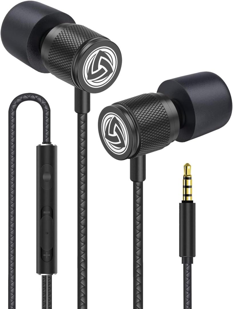 LUDOS Ultra Wired Earbuds in-Ear Headphones, Earphones with Microphone, Noise Isolating Ear Buds, Memory Foam for iPhone, Samsung, School Students, Kids, Women, Small Ears - Black