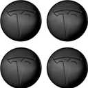 4 PCS Wheel Center Hub Cap Sticker for Model 3 / Model Y, Wheel Rim Cover 2.2 Center Cap Sticker Compatible for Tesla Hubcaps with Logo Emblem, Waterproof Adhesive Backing (Matt Black & Matt Black)