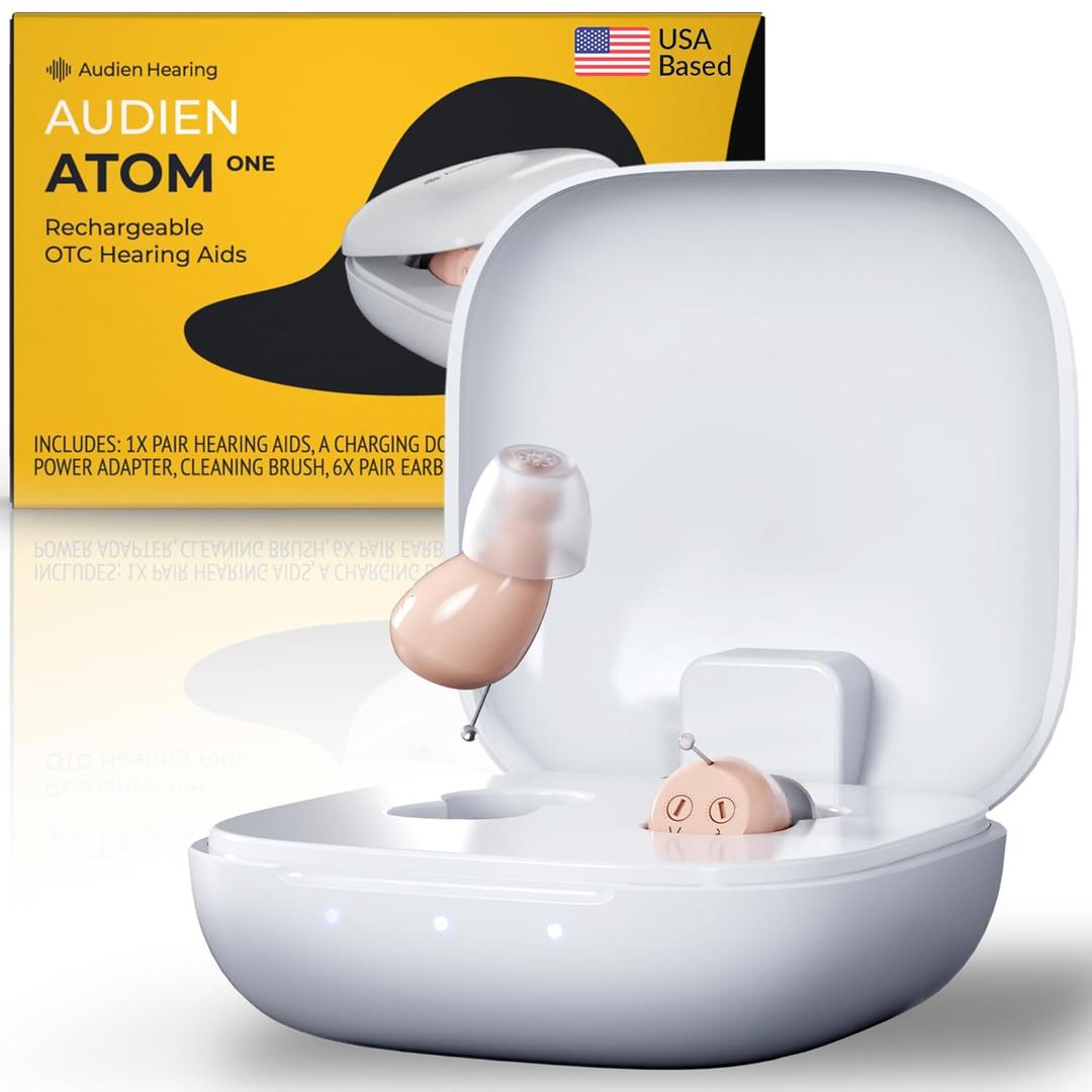Audien Atom One OTC Hearing Aids - Wireless, Rechargeable, and Comfortable | Clear Sound in a Small, Discreet Design for Seniors & Adults with Hearing Loss