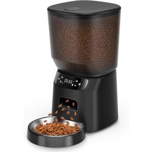 Automatic Cat Feeder, Cat Food Dispenser with Stainless Steel Bowl, Timed Portion Control 20 Portions 6 Meals Per Day, Voice Recorder, Dual Power Supply for Small Dogs