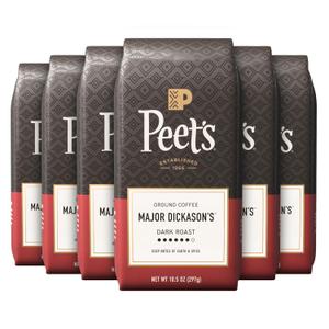 Peet's Coffee, Dark Roast Ground Coffee, 100% Arabica Coffee - Major Dickason's Blend 63 Ounces (6 Bags of 10.5 Ounces) (EXP 06/01/27)
