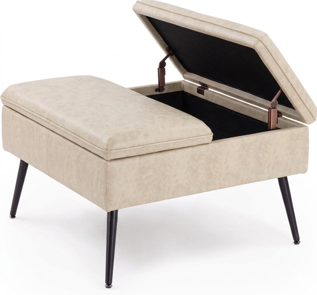 Square Ottoman with Storage, Large Oversized Ottoman Coffee Table, Double Flipping Lid & Mid-Century Modern & Faux Leather Style, Loads 660 lb, for Living Room, Bedroom, Entryway
