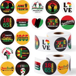WATINC Juneteenth Stickers Roll - 1000Pcs June 19th Freedom Day Sticker Independence Day Celebration Patriotic Circle Decals, African Afro American Festival Theme Party Supplies Decoration Favors