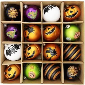 Halloween Ornaments Tree Decorations, Naughty Pumpkin Themed 16ct 80mm Ornaments, Shatterproof Decorative Hanging Assorted Ornament for Holidays Party Halloween Christmas Decor and Events