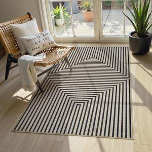 Collive 3x5 Easy Jute Outdoor Entryway Rug, Washable Modern Geometric Indoor Carpet Black Neutral Small Area Rugs, Non Slip Woven Kitchen Mats for Entrance Bedroom Kids Room Patio Decor (Black and Nature/Rectangular)