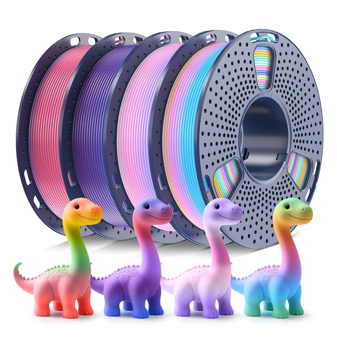 250g Rainbow PLA Filament 1.75mm Bundle, SUNLU 3D Printer Filament Neatly Wound, Fast Color Change Each 8 Meters, 250g Spool, 4 Rolls, Rainbow 01-04