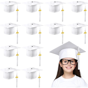 Berlune 36 Pcs Child Size 2026 Preschool Grad Caps Bulk Kindergarten Graduation Cap Grad Hats with Metal 2026 Tassel for Preschool (White)