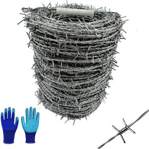 Barbed Wire Fence - 328 Ft, 4 Point, 18 Gauge(1.6mm) Barb Wire Roll - Strong and Flexible for Crafts, Yard, Garden and Critter Deterrent