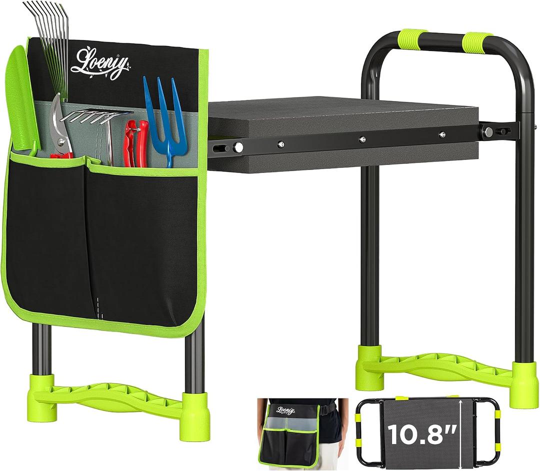 10.8 Wide Garden Kneeler and Seat, Heavy Duty Foldable Gardening Stool with Tool Belt Pouch, Portable Gardening Bench Chair for Seniors & Parents, Non-Slip & Easy Grip Design