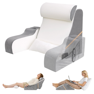 ESUERDO 5PCS Reading Pillow for Sitting in Bed Adult, 2 in 1 Foldable Back Wedge Pillow for Sleep, Ergonomic Back Support Pillow with Arms for Watching TV, Gaming, Working, Recovery, 19” White/Grey