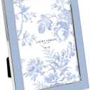 Laura Ashley 5x7 Cashmere Blue Enamel Picture Frame, Silver Metal Edge with Easel, for Countertop, Tabletop Display, Bookshelf, Desk, Wall Dcor, Photo Gallery (5x7, Cashmere Blue W/Silver)