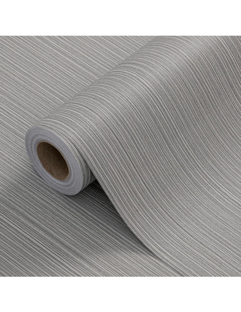 24"x394" Brown Grey Grasscloth Wallpaper Peel and Stick Faux Linen Textured Upgraded Thick Self-Adhesive Waterproof Neutral Contact Paper Seamless Vinyl Embossed Wallpaper