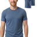 2 Pack Merino Wool T-Shirt for Men, Wool Short Sleeve Base Layer, Breathable Lightweight Undershirt, Blue, L