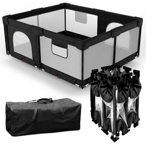 Foldable Baby Playpen with Gate, Extra Large Collapsible Play Yard for Babies & Toddlers, Portable Travel Playpen, Baby Activity Center for Indoor & Outdoor Use (Black 59"71")