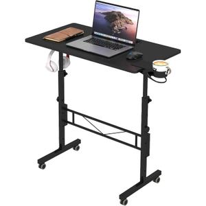 Hadulcet Small Standing Desk Adjustable Height, Mobile Stand Up Desk with Wheels, Portable Walking Pad Table Stand, Rolling Laptop Cart for Standing or Sitting, Black, Basic