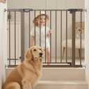 29.5-40.5" Baby Gate for Stairs, Dog Gate for Doorways, Walk Thru Auto Close Metal Baby Safety Gate for The House, Stairs and Doorways, Child Gate Pressure Mounted, Pet Gate for Dog Indoor - Brown