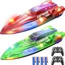 DEERC 2 Pack 13 inch Remote Control Boat for Kids, 4 Batteries, 2.4Ghz RC Racing Boat with LED Lights for Pools and Lakes, Summer Water Toy Gift for Boys 8-12