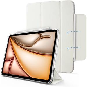 for iPad Air 11 Inch Case M3/2(2024/2025),iPad Air 5th Generation case 2022, Air 4th Generation case, Tri-fold Smart Cover with Clear Shell, Slim and Lightweight, Creamy White