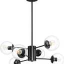 6-Light Globe Sputnik Chandelier Modern Black Sputnik Chandelier Mid Century Pendant Light Matte Black Finished with Clear Globe Glass Lampshade Chandeliers for Dining Room Kitchen